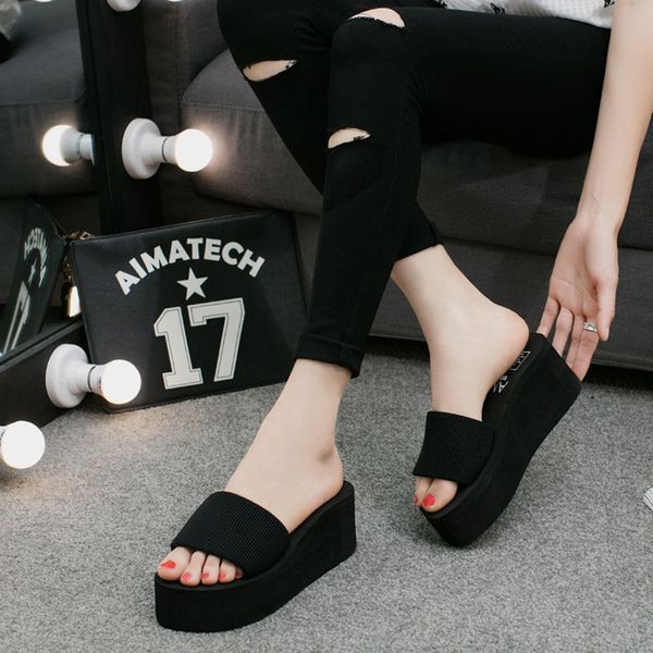 2020 summer new fashion wear-resistant outer wear elastic band flat bottom wedge high heel flat bottom ladies slippers, Black
2020 summer new fashion wear-resistant outer wear elastic band flat bottom wedge high heel flat bottom ladies slippers, Black