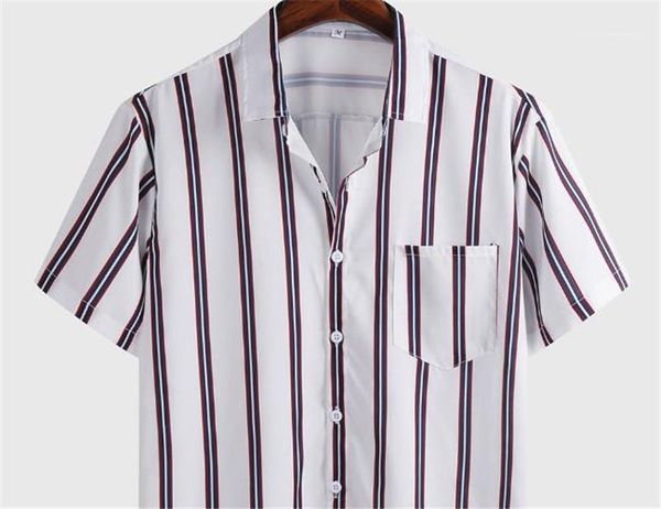 shirts turndown collar pocket single breasted mens shirts business style mens clothing summer mens striped printed casual, White;black 
shirts turndown collar pocket single breasted mens shirts business style mens clothing summer mens striped printed casual, White;black