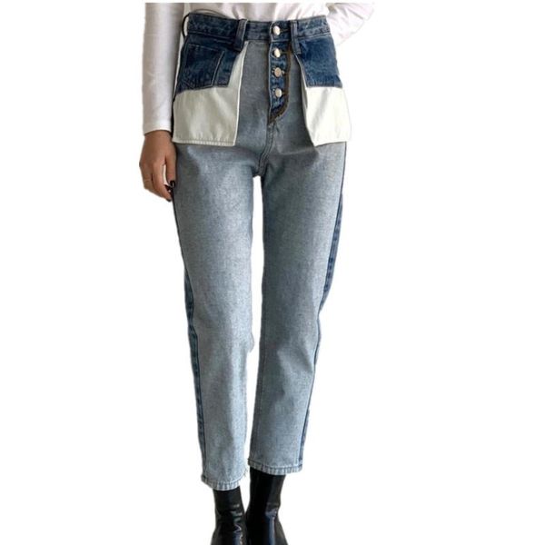 women's jeans personality patchwork women 2021 spring fashion contrast color high waist loose ankle length straight, Blue
women's jeans personality patchwork women 2021 spring fashion contrast color high waist loose ankle length straight, Blue