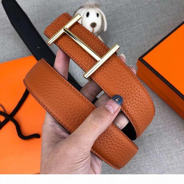 mens womens designer belts luxury belt fashion belts casual smooth gold sliver buckle orange leather belt width 34mm with box, Black;brown