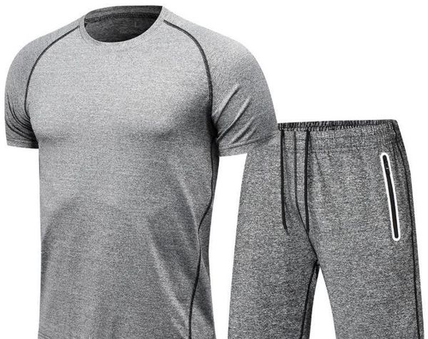 tracksuits fashion o-neck tee shorts 2pcs gym suit mens running clothing sets summer short sleeve sports, Gray 
tracksuits fashion o-neck tee shorts 2pcs gym suit mens running clothing sets summer short sleeve sports, Gray
