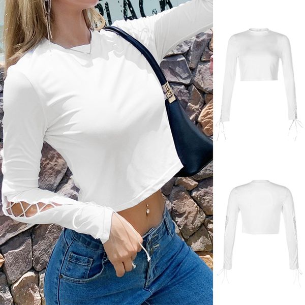осень женщин специальный рукав ремешок полые-out sexy navel тонкий t-shirt solid color top, White
осень женщин специальный рукав ремешок полые-out sexy navel тонкий t-shirt solid color top, White