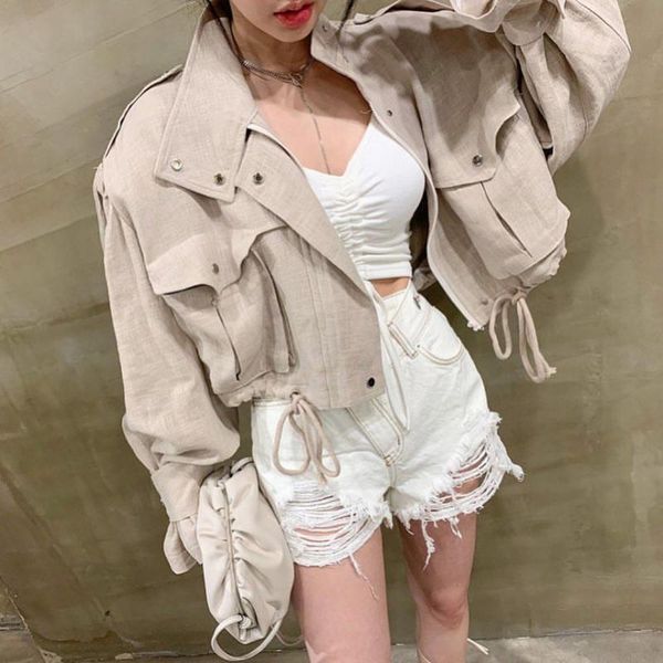 women's jackets drawstring jacket hip hop streetwear fashion casual stand collar coat 2021 autumn womens for women, Black;brown
women's jackets drawstring jacket hip hop streetwear fashion casual stand collar coat 2021 autumn womens for women, Black;brown