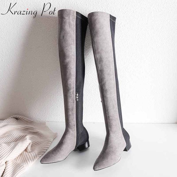krazing pot mixed colors fashion stretch flock boots med heels round toe winter keep warm side zipper women thigh high boots l95, Black
krazing pot mixed colors fashion stretch flock boots med heels round toe winter keep warm side zipper women thigh high boots l95, Black
