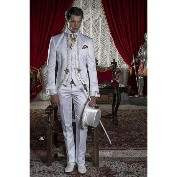 men's suits & blazers men handsome mandarin lapel man embroidery white groom tuxedos wedding/prom 3 pieces( jacket+pants+vest+tie ) e15, White;black
men's suits & blazers men handsome mandarin lapel man embroidery white groom tuxedos wedding/prom 3 pieces( jacket+pants+vest+tie ) e15, White;black