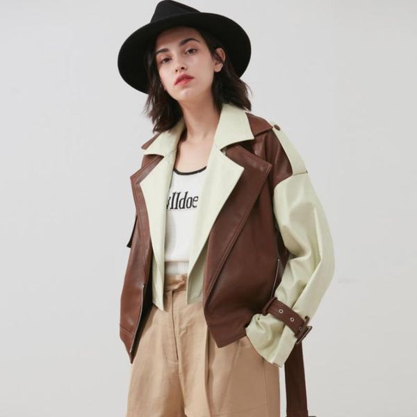women's leather & faux fashion locomotive wind short warm pu coat female hit color double lapel design jackets with belt f831, Black
women's leather & faux fashion locomotive wind short warm pu coat female hit color double lapel design jackets with belt f831, Black