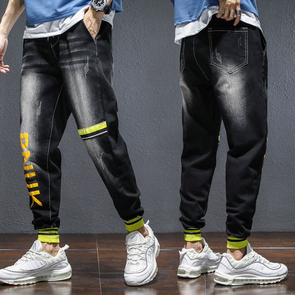 men's jeans spring and autumn lace-up cropped trousers fashion letter print loose straight elastic waist harlan long pants, Blue
men's jeans spring and autumn lace-up cropped trousers fashion letter print loose straight elastic waist harlan long pants, Blue