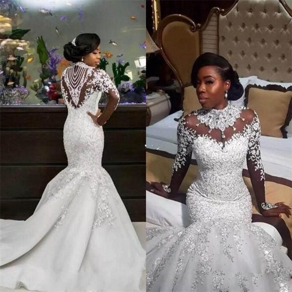 luxury south africa mermaid wedding dresses beads lace appliqued plus size bridal gown chapel long sleeves custom made vestidos de novia, White
luxury south africa mermaid wedding dresses beads lace appliqued plus size bridal gown chapel long sleeves custom made vestidos de novia, White