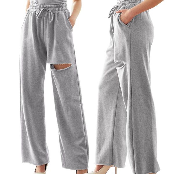 ladies loose leisure elastic waist breathable trousers women ripped solid color trousers side pockets drawstring casual pants, Black;white
ladies loose leisure elastic waist breathable trousers women ripped solid color trousers side pockets drawstring casual pants, Black;white