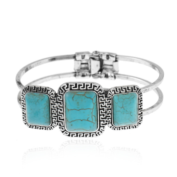 silver plated alloy layer rectangle shape green turquoises stone bangle ethnic style jewelry, Black
silver plated alloy layer rectangle shape green turquoises stone bangle ethnic style jewelry, Black