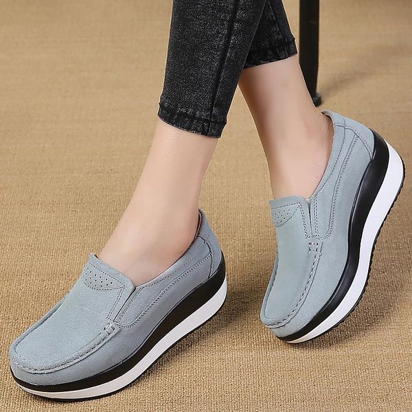 spring round toe women platform shoes ladies suede leather flat shoes woman slip-on women casual moccasins creepers k8-07, Black 
spring round toe women platform shoes ladies suede leather flat shoes woman slip-on women casual moccasins creepers k8-07, Black