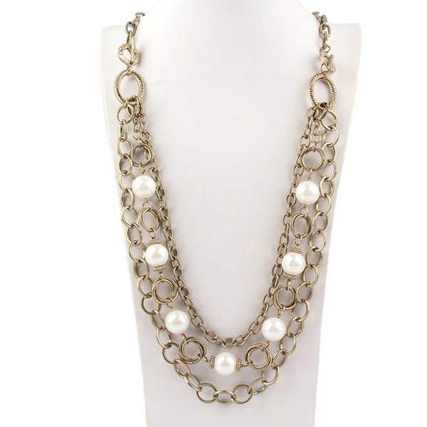 chains punk style oval round link-chain vintage worn gold plating pearl long necklace mutilayer, Silver
chains punk style oval round link-chain vintage worn gold plating pearl long necklace mutilayer, Silver