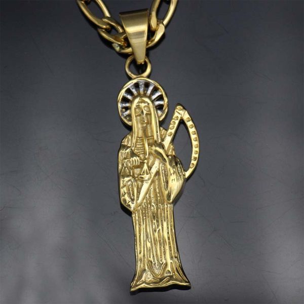 selling stainless steel santa muerte holy death grim reaper gold 2 tone pendant with 23.62 inch chain, Silver
selling stainless steel santa muerte holy death grim reaper gold 2 tone pendant with 23.62 inch chain, Silver