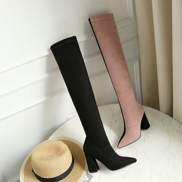 elastic over knee boots suede ladies shoes pointed high heel boots women mixed colors botas mujer thick heels brand shoes woman, Black
elastic over knee boots suede ladies shoes pointed high heel boots women mixed colors botas mujer thick heels brand shoes woman, Black