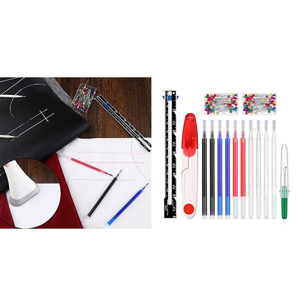 15 pieces sewing gauge seam rippers kit, with pins gauge and heat erasable pen refill for knitting crafting sewing beginner, Black
15 pieces sewing gauge seam rippers kit, with pins gauge and heat erasable pen refill for knitting crafting sewing beginner, Black