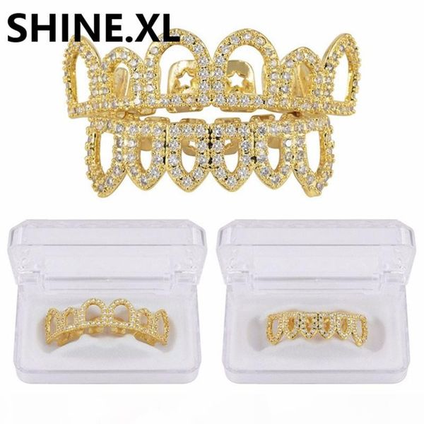 hip hop hollow teeth grills caps micro pave cz stone six 6 open & bottom men women tooth grillz set, Black
hip hop hollow teeth grills caps micro pave cz stone six 6 open & bottom men women tooth grillz set, Black