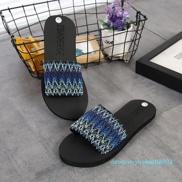 good quality new women national style summer sandals indoor outdoor soft slippers flip-flops beach shoes plus size s03, Black