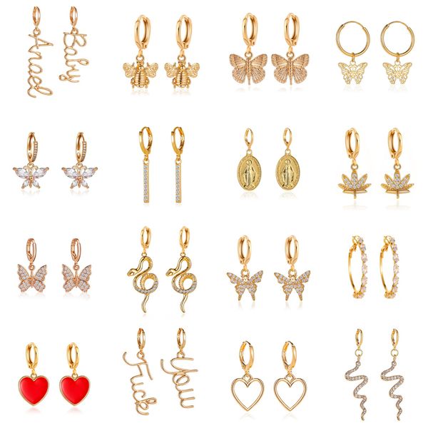 1pair 32style european rhinestone letter heart butterfly bee snake hoop earring women punk insect animal circle earrings jewelry, Golden;silver
1pair 32style european rhinestone letter heart butterfly bee snake hoop earring women punk insect animal circle earrings jewelry, Golden;silver