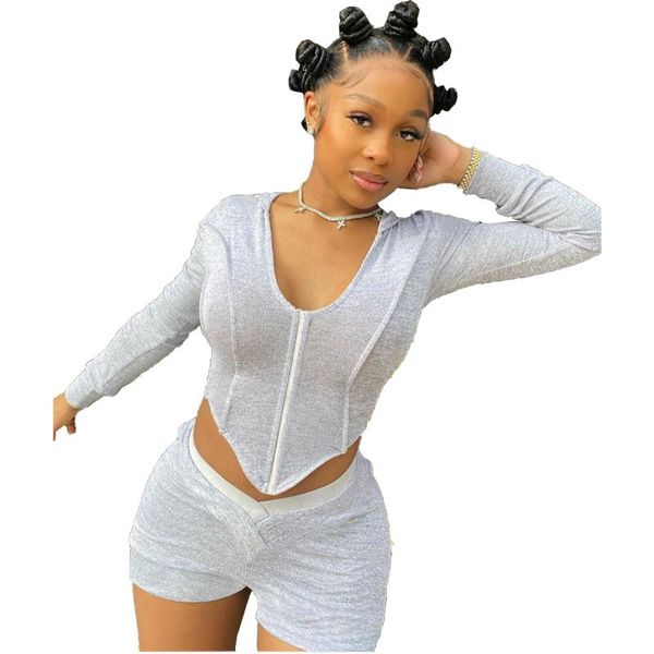 two piece set women's fashion casual all-match solid color zipper hooded irregular slim long-sleeved shorts tracksuit women, Gray
two piece set women's fashion casual all-match solid color zipper hooded irregular slim long-sleeved shorts tracksuit women, Gray