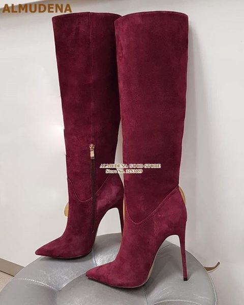 almudena burgundy coffee suede knee high boots elegant stiletto heel pointy toe boots fall winter long dress high, Black
almudena burgundy coffee suede knee high boots elegant stiletto heel pointy toe boots fall winter long dress high, Black