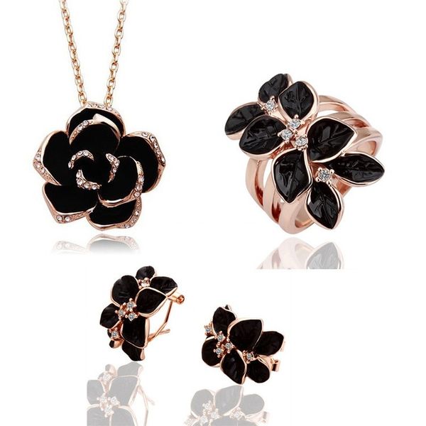 rose gold women's jewelry sets camellia flower pendant necklace earrings crystal rings for party anniversary charm jewelry, Silver
rose gold women's jewelry sets camellia flower pendant necklace earrings crystal rings for party anniversary charm jewelry, Silver