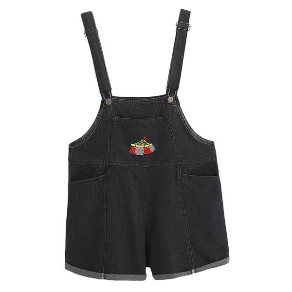 black denim overalls cartoon embroidered short women's summer new cotton suspenders are suitable for teenage girls short, Black;white
black denim overalls cartoon embroidered short women's summer new cotton suspenders are suitable for teenage girls short, Black;white