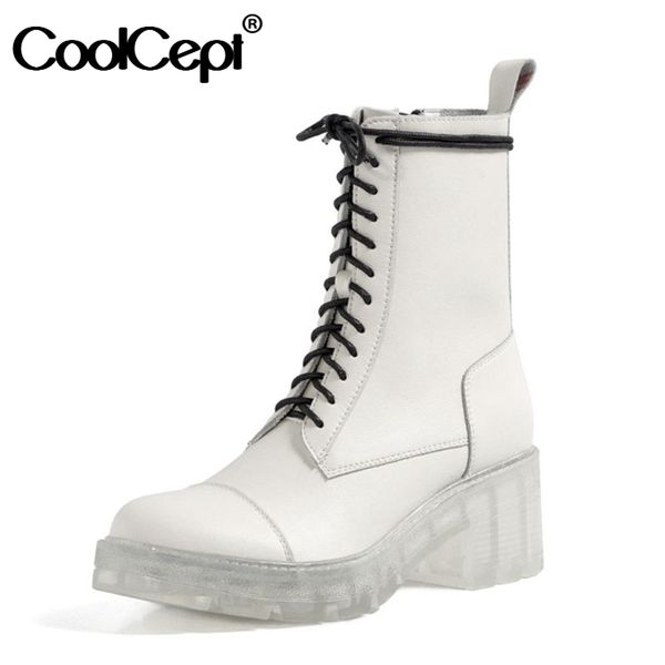 coolcept women short boots genuine leather fashion platform thick heel shoes women zipper cross strap spring footwear size 34-39, Black
coolcept women short boots genuine leather fashion platform thick heel shoes women zipper cross strap spring footwear size 34-39, Black