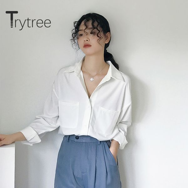 women's blouses & shirts trytree 2021 summer women blouse casual turn-down collar solid elegant pockets fashion loose temperament offic, White
women's blouses & shirts trytree 2021 summer women blouse casual turn-down collar solid elegant pockets fashion loose temperament offic, White