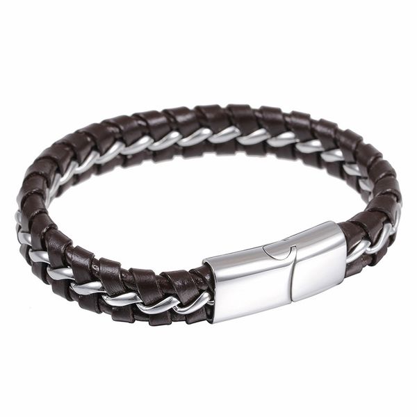 link, chain men's china jewelry fashion 21cm stainless steel male braided leather twisted bracelets with magnetic clasp, Black
link, chain men's china jewelry fashion 21cm stainless steel male braided leather twisted bracelets with magnetic clasp, Black