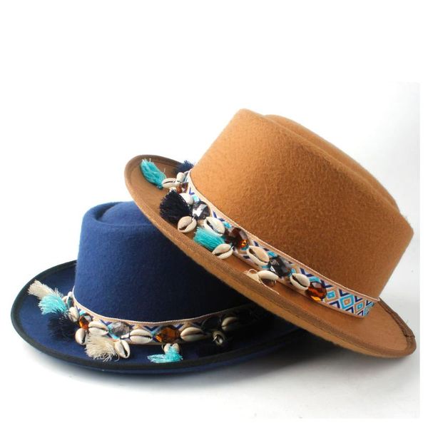 wide brim hats fashion women winter pork pie hat outdoor travel casual wild flat fedora jazz size 58cm, Blue;gray
wide brim hats fashion women winter pork pie hat outdoor travel casual wild flat fedora jazz size 58cm, Blue;gray