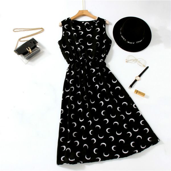 2020 new floral black dress women summer casual printed chiffon sleeveless dresses female vintage midi dress polka dot vestidos, Black;gray
2020 new floral black dress women summer casual printed chiffon sleeveless dresses female vintage midi dress polka dot vestidos, Black;gray