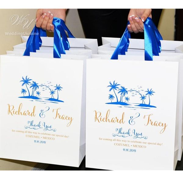 20 beach wedding thank you bags with royal blue satin ribbon and gold names, tropical wedding welcome gift bag favors guests
20 beach wedding thank you bags with royal blue satin ribbon and gold names, tropical wedding welcome gift bag favors guests