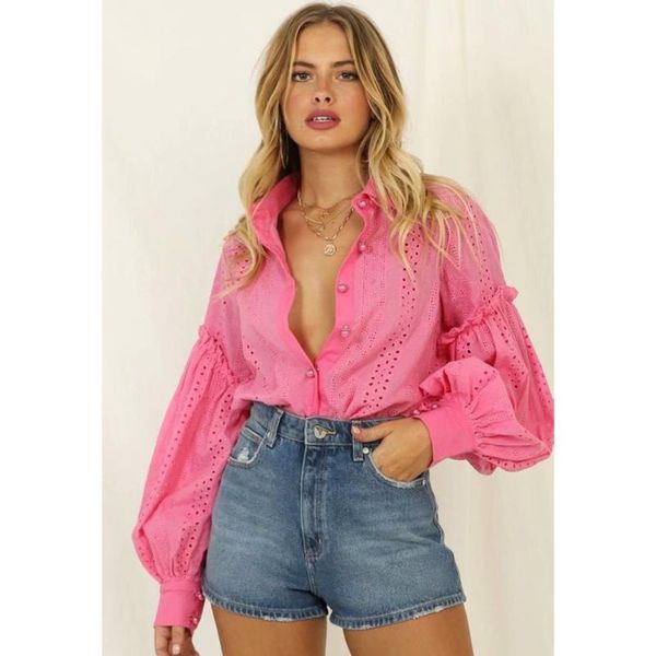 women's blouses & shirts solid embroidered hollow out ruffles blouse women autumn lantern sleeve turn down collar shirt casual vintage, White
women's blouses & shirts solid embroidered hollow out ruffles blouse women autumn lantern sleeve turn down collar shirt casual vintage, White