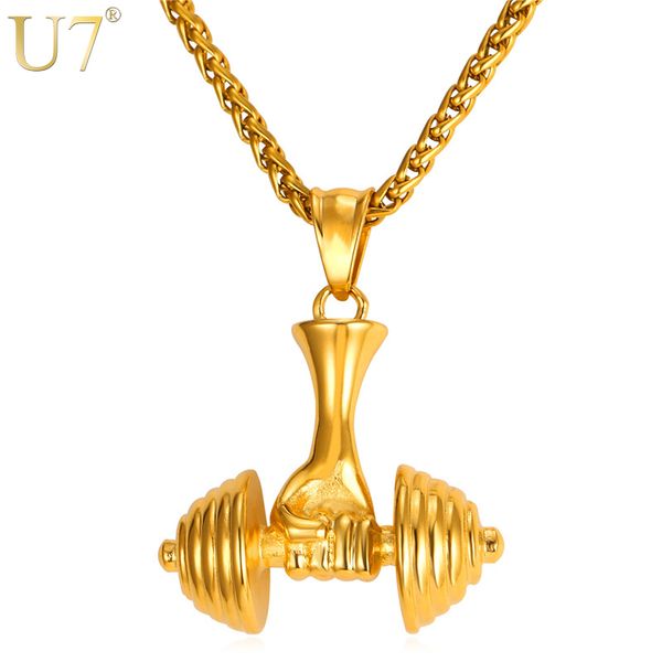 u7 dumbbell necklace sport fitness gold color stainless steel pendant & chain for men jewelry gift 2020 new p1060, Silver
u7 dumbbell necklace sport fitness gold color stainless steel pendant & chain for men jewelry gift 2020 new p1060, Silver