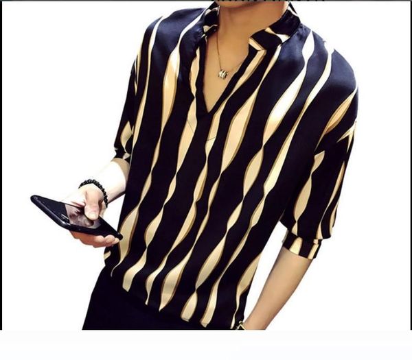 new summer men's loose stripes half sleeve shirt korean version v - neck cuff handsome middle sleeve shirts men, White;black
new summer men's loose stripes half sleeve shirt korean version v - neck cuff handsome middle sleeve shirts men, White;black