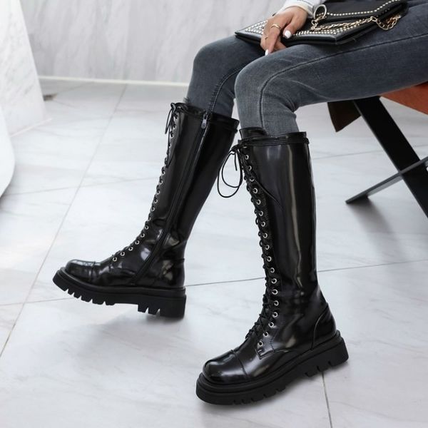 woman lace autumn boots womens ladies chunky wedge platform black patent leather knee-high boots punk goth new arrival 2020
woman lace autumn boots womens ladies chunky wedge platform black patent leather knee-high boots punk goth new arrival 2020