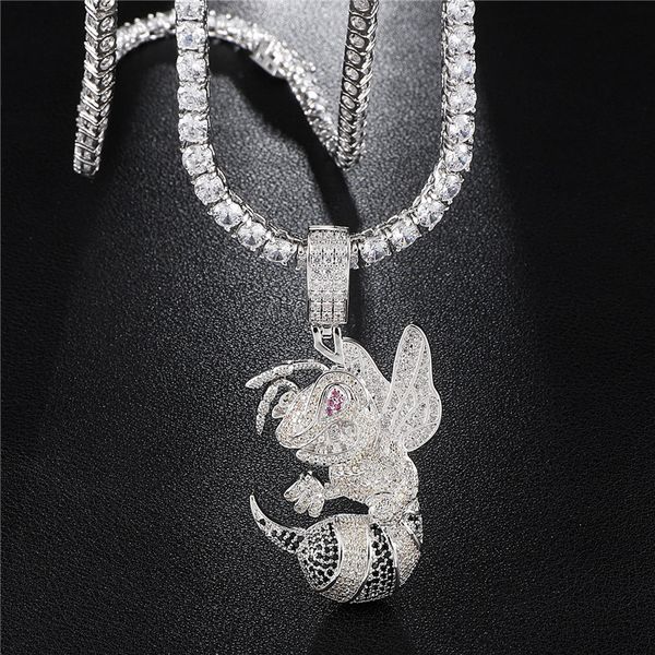 full cz zircon honeybee pendant necklace with iced out tennis chain fashion designer hip hop wasp jewelry gift, Silver
full cz zircon honeybee pendant necklace with iced out tennis chain fashion designer hip hop wasp jewelry gift, Silver