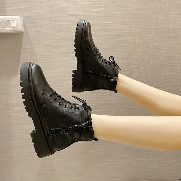 black solid leather boots women shoes woman lace up zipper thick sole platform shoes female ankle boots new spring winter
black solid leather boots women shoes woman lace up zipper thick sole platform shoes female ankle boots new spring winter