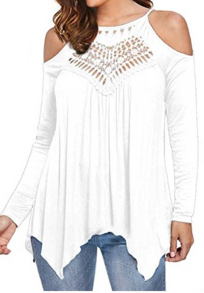 summer new style women's european and american lace stitching strapless long-sleeved t-shirt casual top, White
summer new style women's european and american lace stitching strapless long-sleeved t-shirt casual top, White