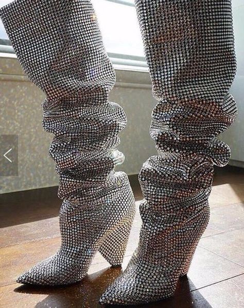 luxury full crystals women knee high boots runway chunky high heel boots slip on ladies knight bling rhinestone, Black
luxury full crystals women knee high boots runway chunky high heel boots slip on ladies knight bling rhinestone, Black