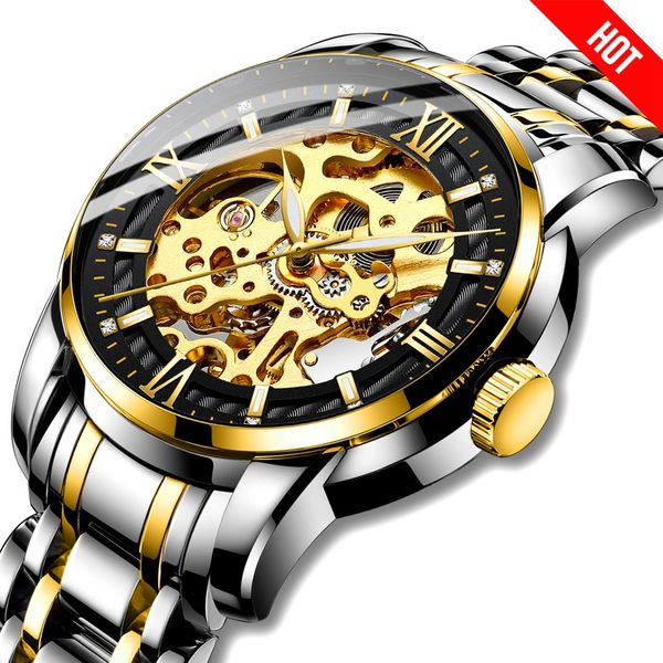 gold skeleton mechanical men watch man luxury business stainless steel band automatic watches male clocks waterproof gent gifts, Slivery;brown
gold skeleton mechanical men watch man luxury business stainless steel band automatic watches male clocks waterproof gent gifts, Slivery;brown