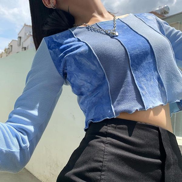 women's t-shirt women patchwork tie dye ribbed t-shirts fashion sweet stitch round neck long sleeve ruffles hem blue harajuku short su, White
women's t-shirt women patchwork tie dye ribbed t-shirts fashion sweet stitch round neck long sleeve ruffles hem blue harajuku short su, White
