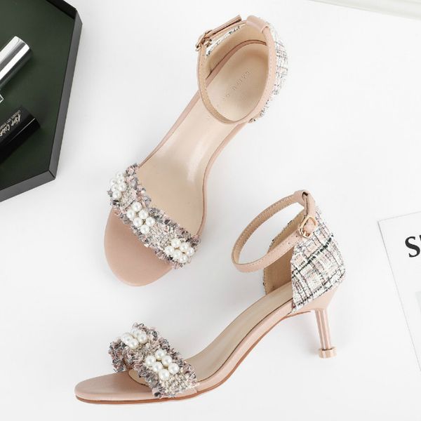 2020 summer sandals women houndstooth pearls beads high heels ankle strap cover heels elegant office lady slippers shoes, Black
2020 summer sandals women houndstooth pearls beads high heels ankle strap cover heels elegant office lady slippers shoes, Black
