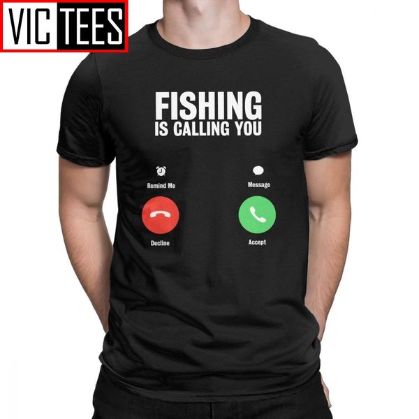 man fishing is calling you t-shirt men fish gofishing fisher fishermen funny tees cotton t shirt