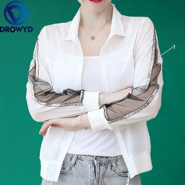 summer white thin baseball jacket women new casual pockets transparent bomber breathable sunscreen cardigan loose pink coat, Black;brown
summer white thin baseball jacket women new casual pockets transparent bomber breathable sunscreen cardigan loose pink coat, Black;brown