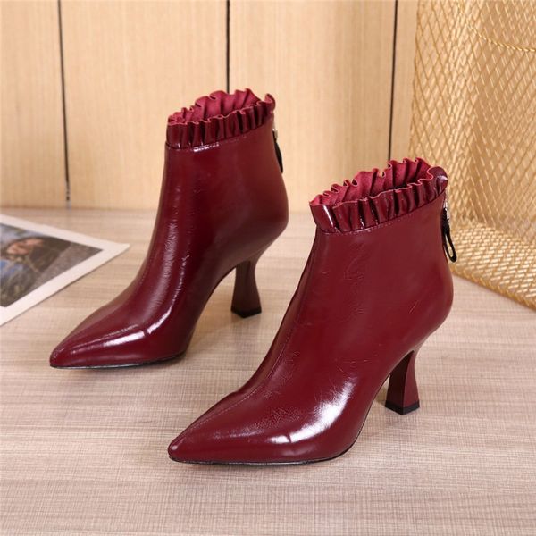 brand new style women pointed toes ankle boots wax cowhide hundred fold lace high heel boots, Black
brand new style women pointed toes ankle boots wax cowhide hundred fold lace high heel boots, Black