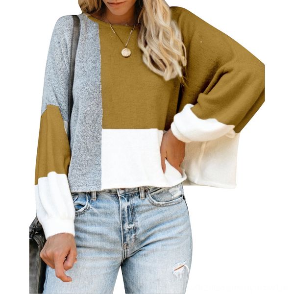 2020 autumn sweater new round neck lantern sleeve contrast color stitching loose women's sweater u9uec, Black
2020 autumn sweater new round neck lantern sleeve contrast color stitching loose women's sweater u9uec, Black