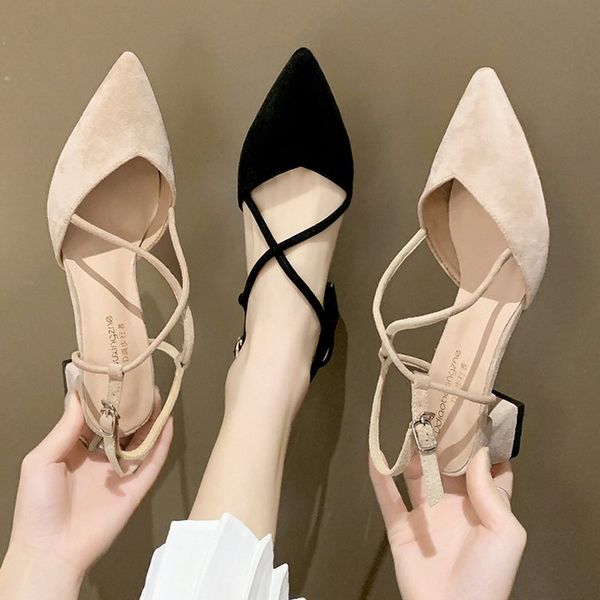 2020 summer new style women's sandals closed-toe suede straight line cingulate thin heeled rubber semi-high heeled shoes, Black
2020 summer new style women's sandals closed-toe suede straight line cingulate thin heeled rubber semi-high heeled shoes, Black