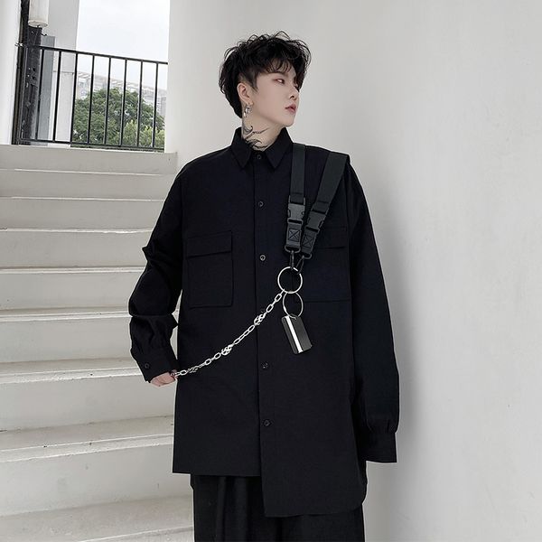 male japan harajuku streetwear hip hop black white shirt men chain leather straps long sleeve casual shirt stage clothing, White;black
male japan harajuku streetwear hip hop black white shirt men chain leather straps long sleeve casual shirt stage clothing, White;black