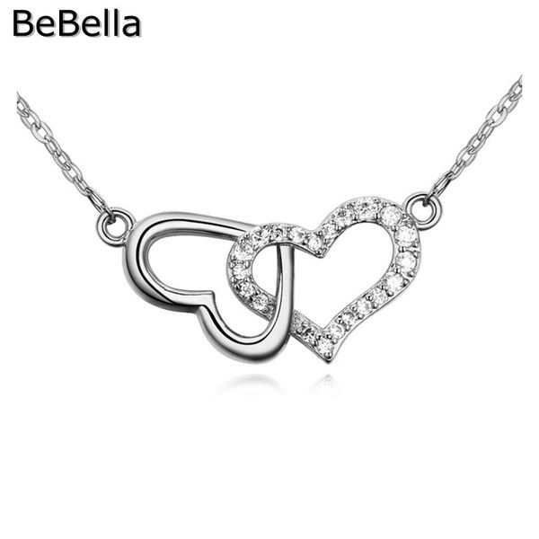 bebella 3 colors double heart pendant necklace with micro pave setting cubic zirconia stone for christmas gift, Silver
bebella 3 colors double heart pendant necklace with micro pave setting cubic zirconia stone for christmas gift, Silver